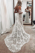 Robe de mariée bohème ivoire dos nu à encolure ronde, modèle WD676
