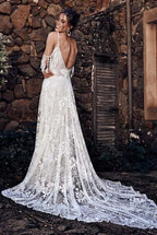 Robe de mariée bohème ivoire dos nu à encolure ronde, modèle WD676