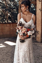 Robe de mariée bohème ivoire dos nu à encolure ronde, modèle WD676