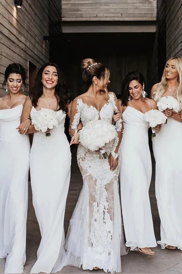 Chiffon Sheath Cowl Neck Spaghetti Straps Bridesmaid Dresses