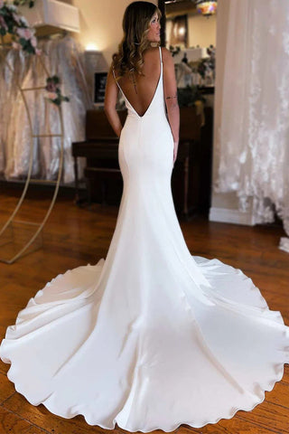 Vestido de novia largo de sirena con escote en V pronunciado y espalda descubierta WD724