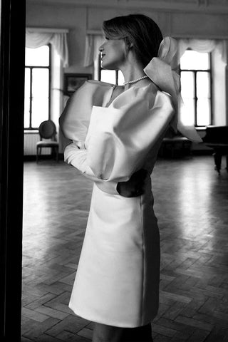 Robe de mariée courte ivoire à manches bouffantes, style vintage WD746