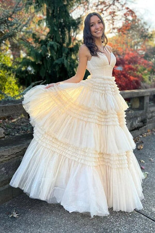 Tulle Ball Gown Spaghetti Straps Split Prom Dresses, Evening Gown