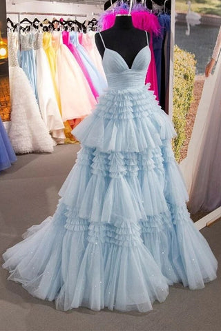 Tulle Ball Gown Spaghetti Straps Split Prom Dresses, Evening Gown