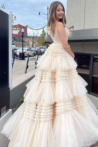 Tulle Ball Gown Spaghetti Straps Split Prom Dresses, Evening Gown