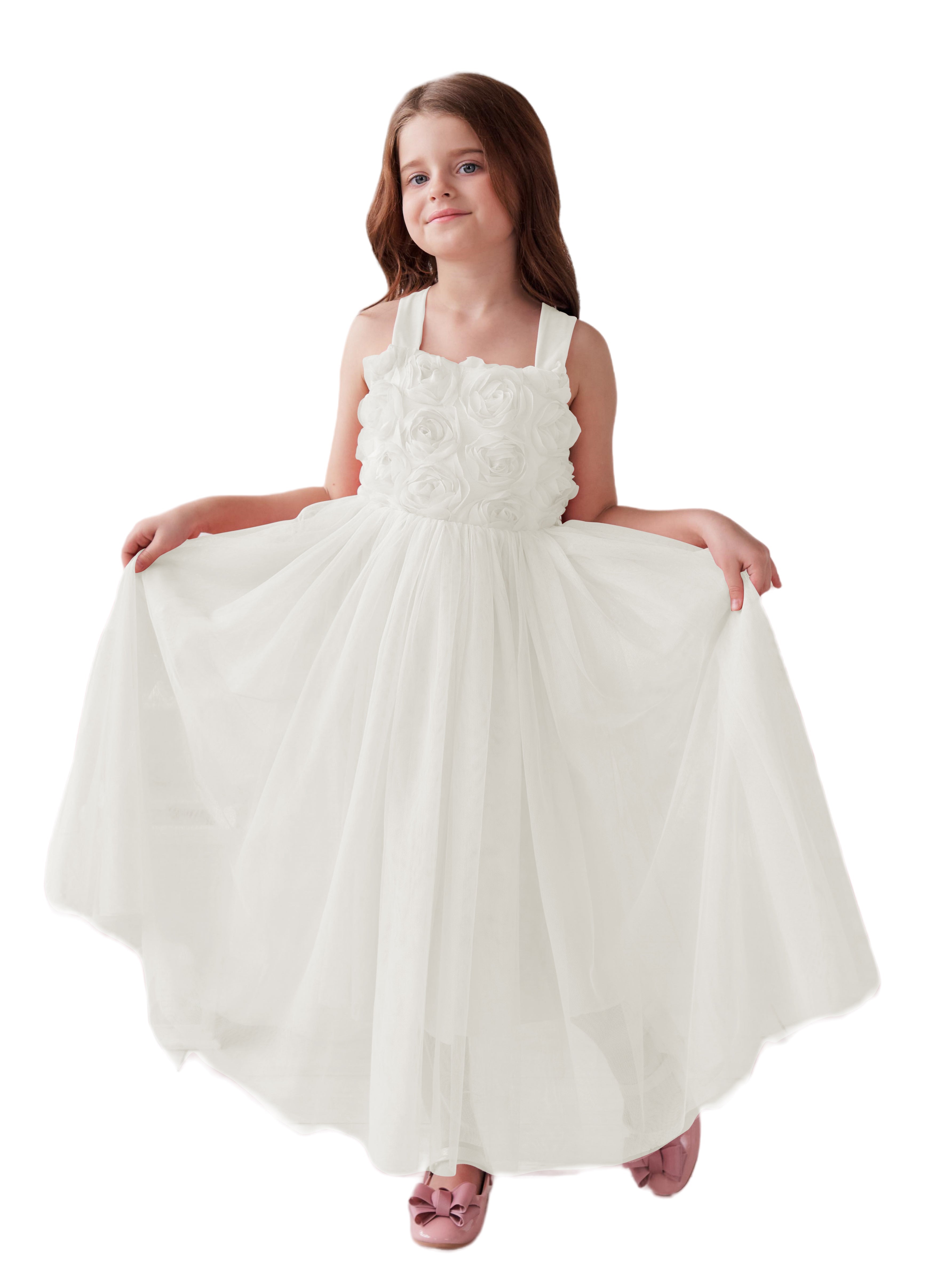 Vestido de bebé niña con lazo de tul y aplique floral en 3D de la colección Jardín Encantado 