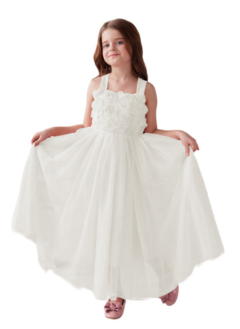 Vestido de bebé niña con lazo de tul y aplique floral en 3D de la colección Jardín Encantado 