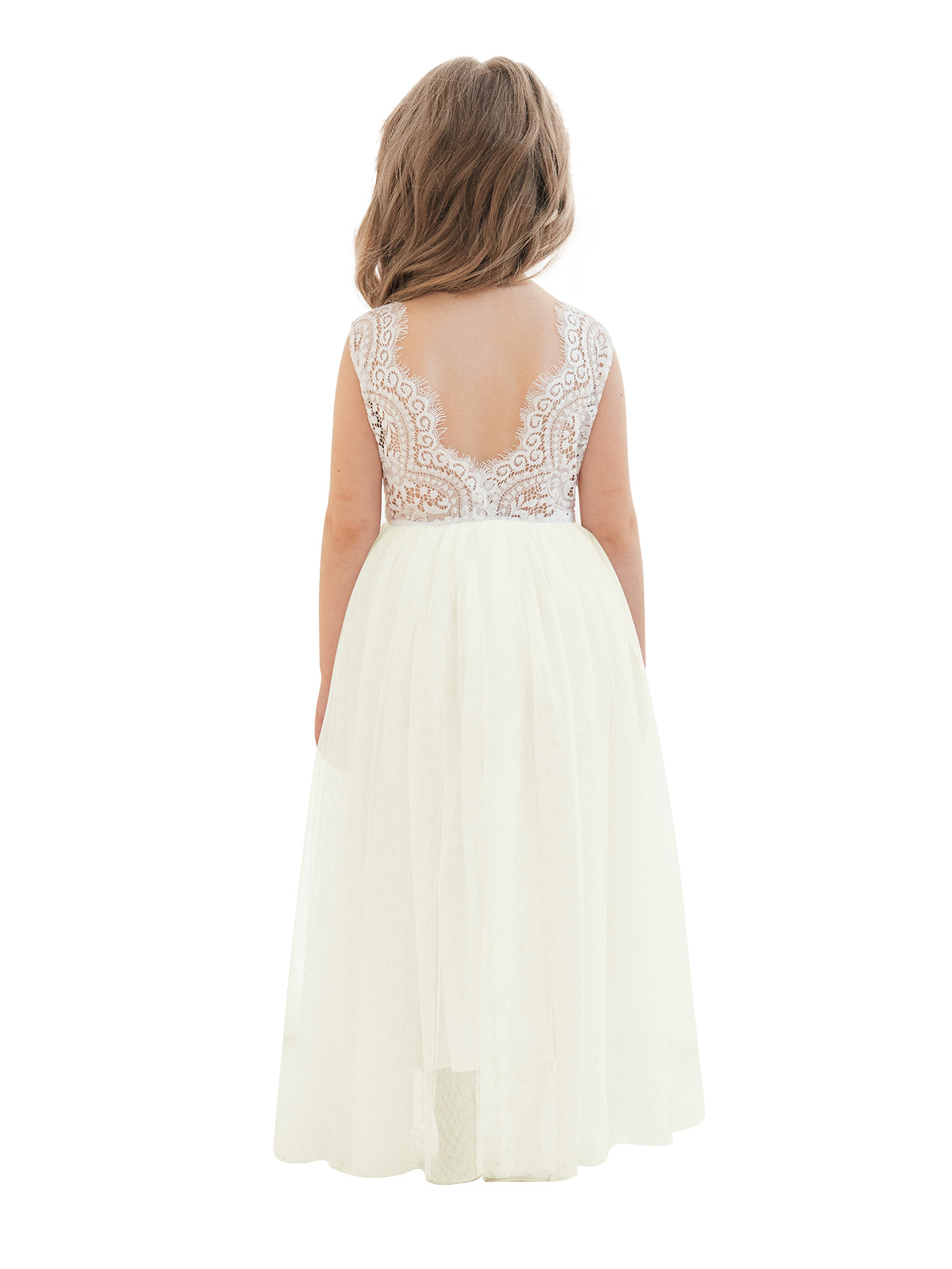 Vestido blanco de tul y encaje de corte A hasta el tobillo (2003227597) 