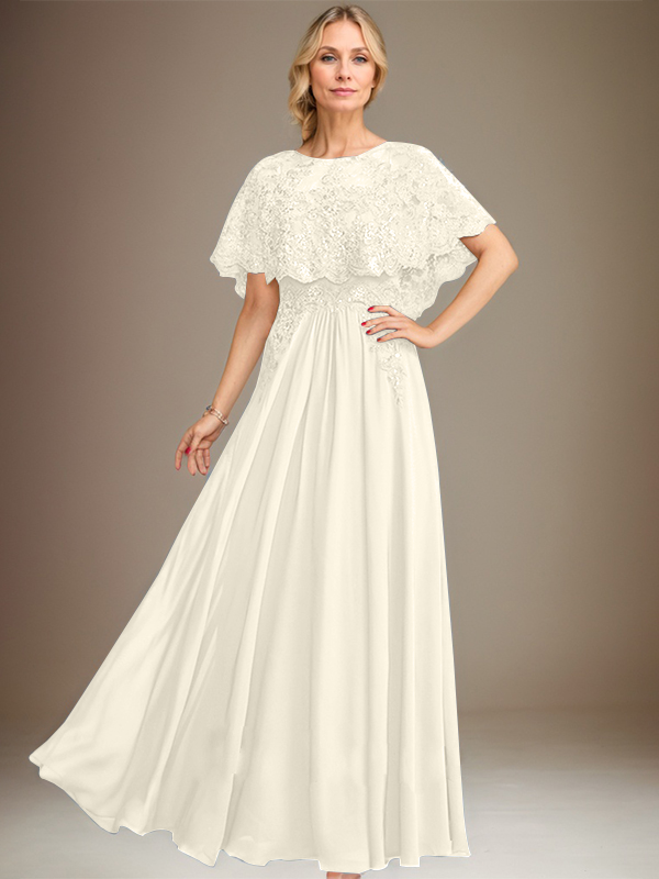 Vestido de novia de corte línea A, escote barco, largo hasta el suelo, de gasa de encaje con apliques de lentejuelas para la madre de la novia 