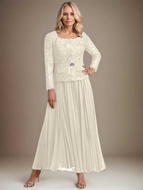 Vestido de gasa corte A, largo hasta el tobillo, para la madre de la novia, con pliegues. 