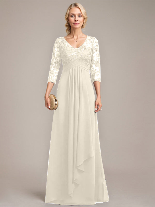 Vestido de novia de corte línea A, escote en V, largo hasta el suelo, de gasa de encaje con volantes en cascada y lentejuelas. 