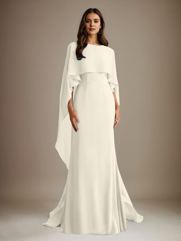 Vestido de gasa de corte recto/columna, escote barco y largo hasta el suelo, para la madre de la novia, con volantes en cascada. 