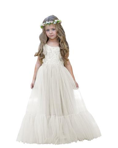 Vestido largo de tul y encaje estilo boho para niña de las flores 