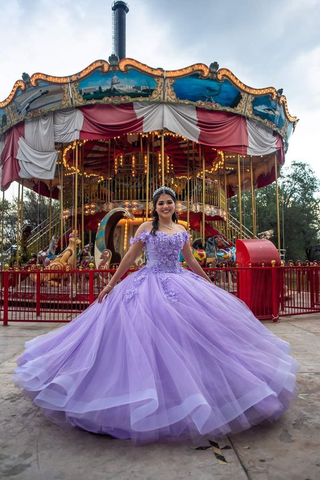 Vestido de quinceañera con apliques de tul lila, vestido de baile, vestido de 16 años Y6243