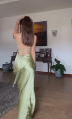 Simple Green Spaghetti Straps High Slit A Line Evening Dress Backless Prom Dress Y8433