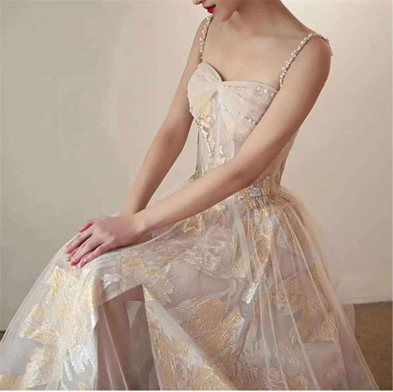Vestido de fiesta de tul con flores bordadas, corte en A, impresionante vestido de noche Y287