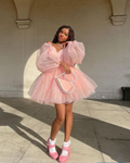 Cute Pink A-line Puffy Homecoming Dress Pink Birthday Party Dress Y4238