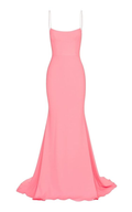 Robe de bal sirène longue rose à fines bretelles Y272