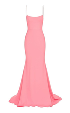 Robe de bal sirène longue rose à fines bretelles Y272