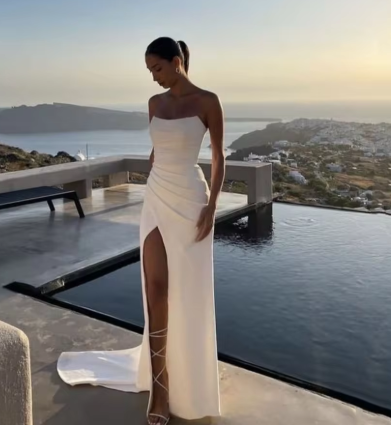 Robe de bal blanche élégante sans bretelles, robe de soirée blanche Y7290