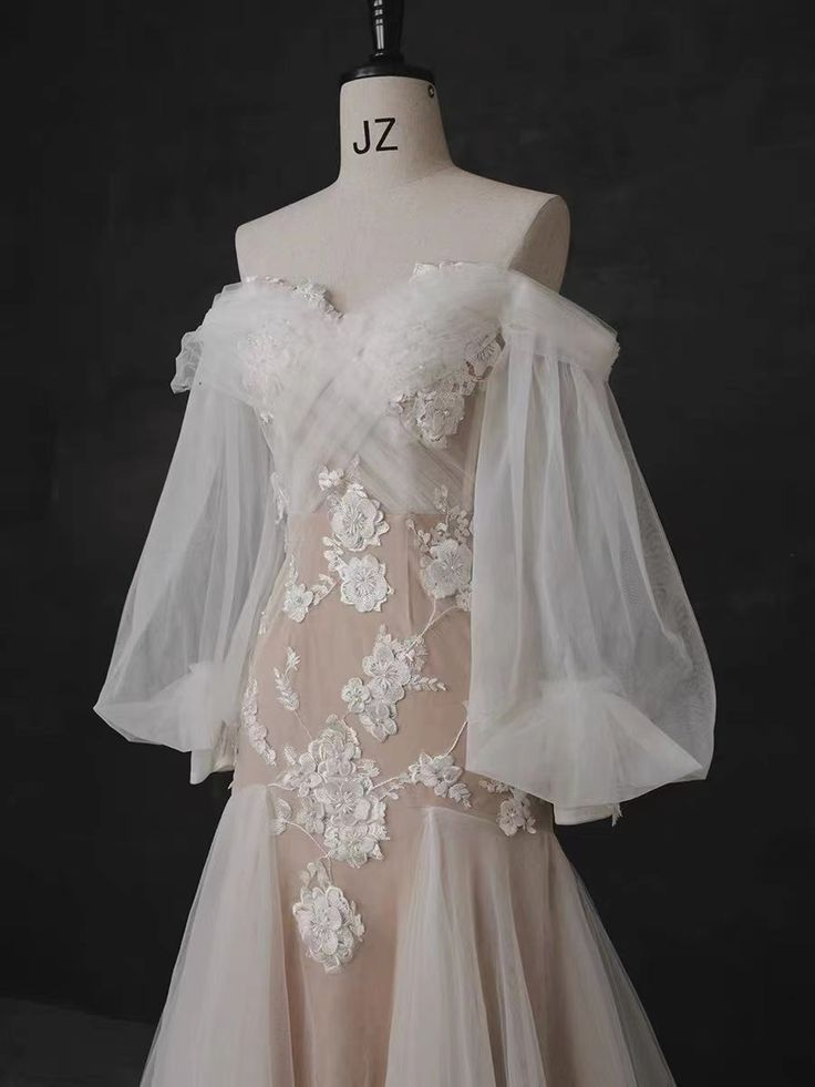 Robes de mariée sirène en dentelle très populaires, robes de mariée à manches bouffantes, robes de mariée élégantes Y4484