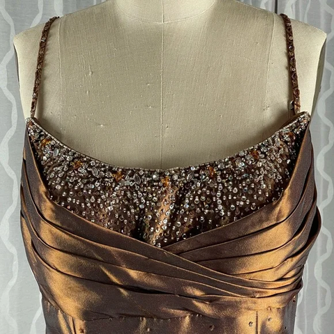 Vintage Satin Beaded Ruched Evening Dress Memaid Prom Dress Y8243