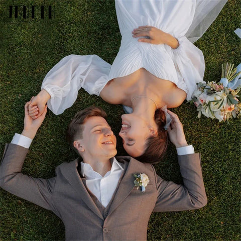 Robe de mariée bohème en mousseline à épaules dénudées 2022, col en V, manches longues lanternes, coupe trapèze, idéale pour la plage