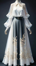 Robe de bal élégante en tulle blanc ornée d'appliques en dentelle, manches longues, coupe trapèze, modèle Y8514