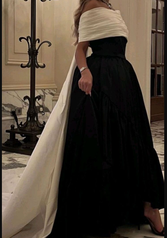 Robe de bal de luxe en satin noir et blanc avec traîne amovible, confectionnée sur mesure, robe de soirée cocktail Y5025