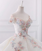 Impresionante vestido de novia de encaje con escote palabra de honor y flores Y1145