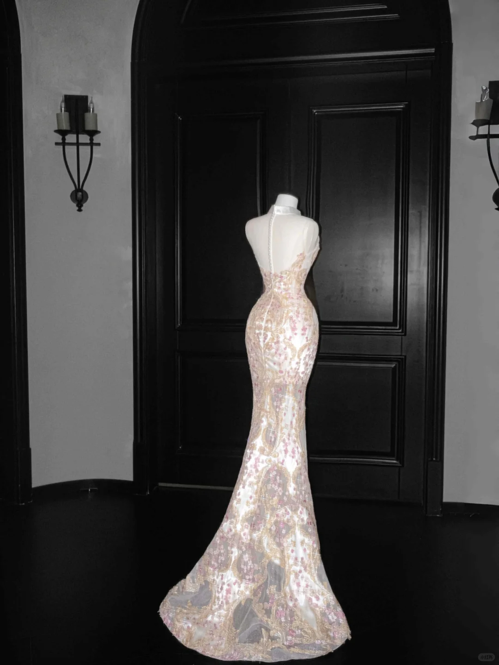 Classy Tulle Appliques Sequins Mermaid Prom Dress Slit Formal Evening Dress Y8661