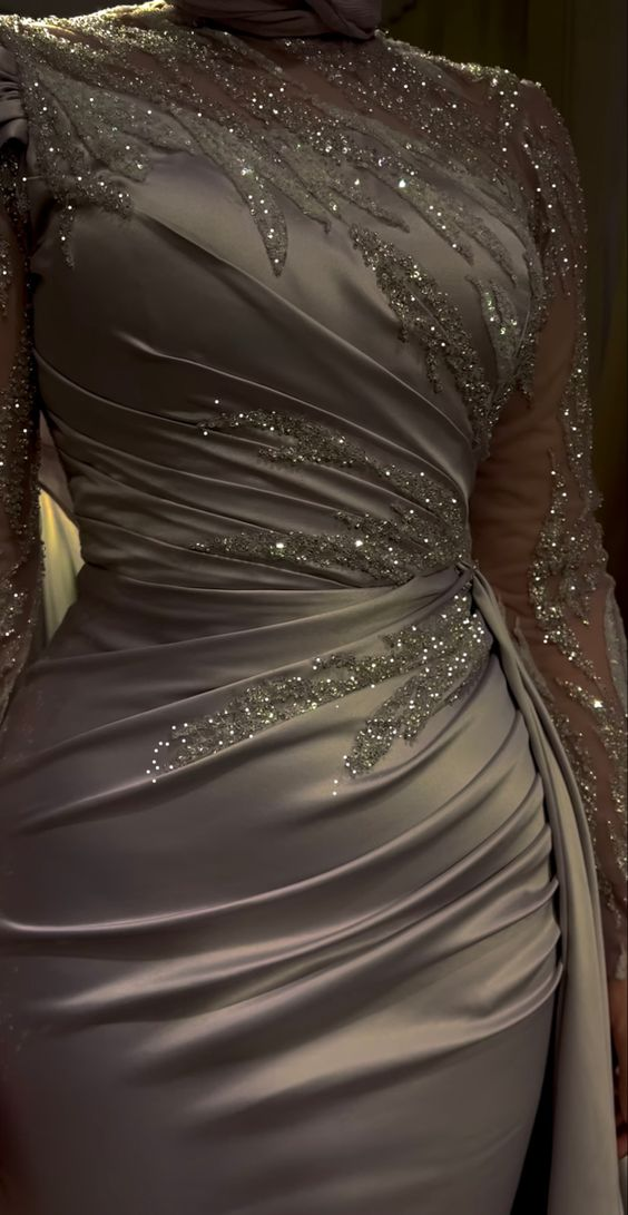 Elegante vestido de noche de sirena de manga larga, vestido glamuroso Y6717