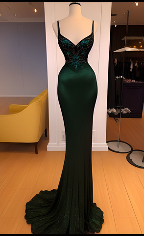 Glamorous Emerald Green Sheath/Column Evening Dress with Train Pageant Dress Y4303
