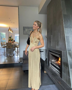 Vestido de noche largo de fiesta con escote halter y corte recto/columna Y2816