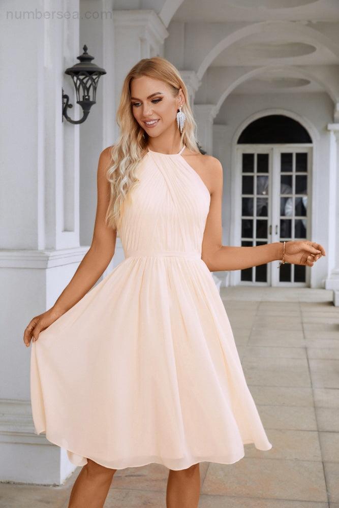 Vestido de noche de gasa con cuello halter para dama de honor, ideal para bodas, fiestas y playa, 28104 