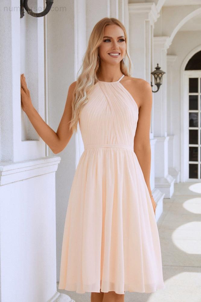 Vestido de noche de gasa con cuello halter para dama de honor, ideal para bodas, fiestas y playa, 28104 
