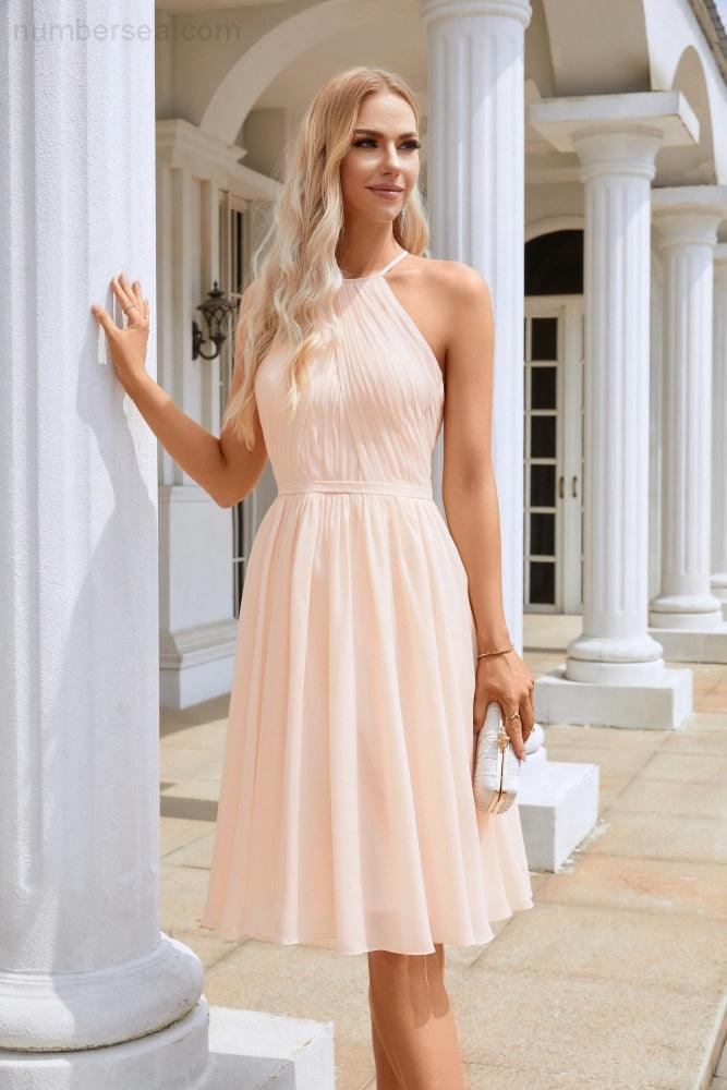 Vestido de noche de gasa con cuello halter para dama de honor, ideal para bodas, fiestas y playa, 28104 
