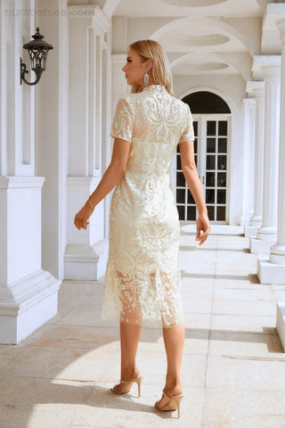 Vestido corto de noche estilo chino con bordado para mujer, manga corta, ideal para fiestas, bodas y compras (SY28105)