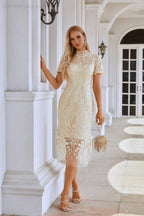 Vestido corto de noche estilo chino con bordado para mujer, manga corta, ideal para fiestas, bodas y compras (SY28105)