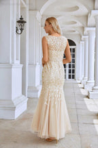 Vestido de noche de sirena sin mangas con bordado en V para dama de honor, largo hasta el suelo, ideal para bodas, fiestas y graduaciones (SY28110)