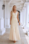 Vestido de noche de sirena sin mangas con bordado en V para dama de honor, largo hasta el suelo, ideal para bodas, fiestas y graduaciones (SY28110)