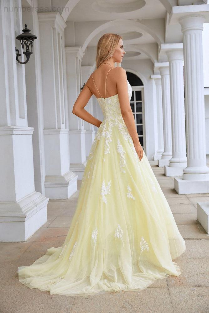 Vestido de fiesta para dama, con tirantes finos, escote en V, tul, encaje, largo hasta el suelo, para graduación, boda, noche, 28112 