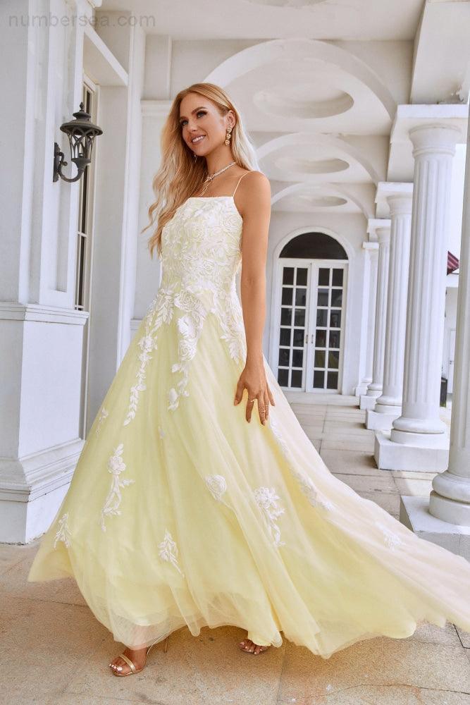 Vestido de fiesta para dama, con tirantes finos, escote en V, tul, encaje, largo hasta el suelo, para graduación, boda, noche, 28112 