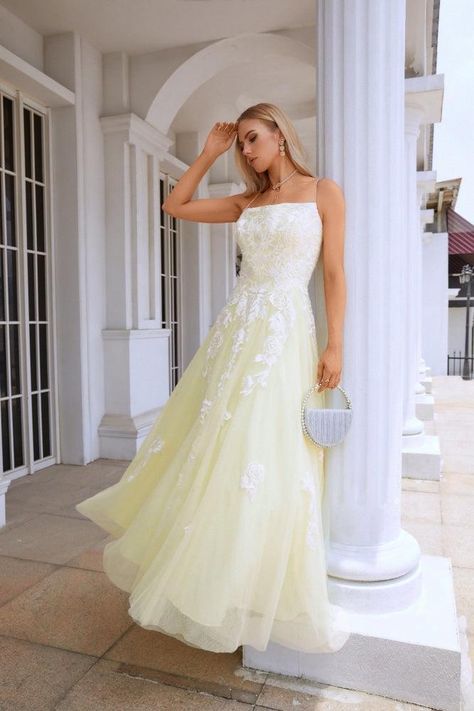 Vestido de fiesta para dama, con tirantes finos, escote en V, tul, encaje, largo hasta el suelo, para graduación, boda, noche, 28112 
