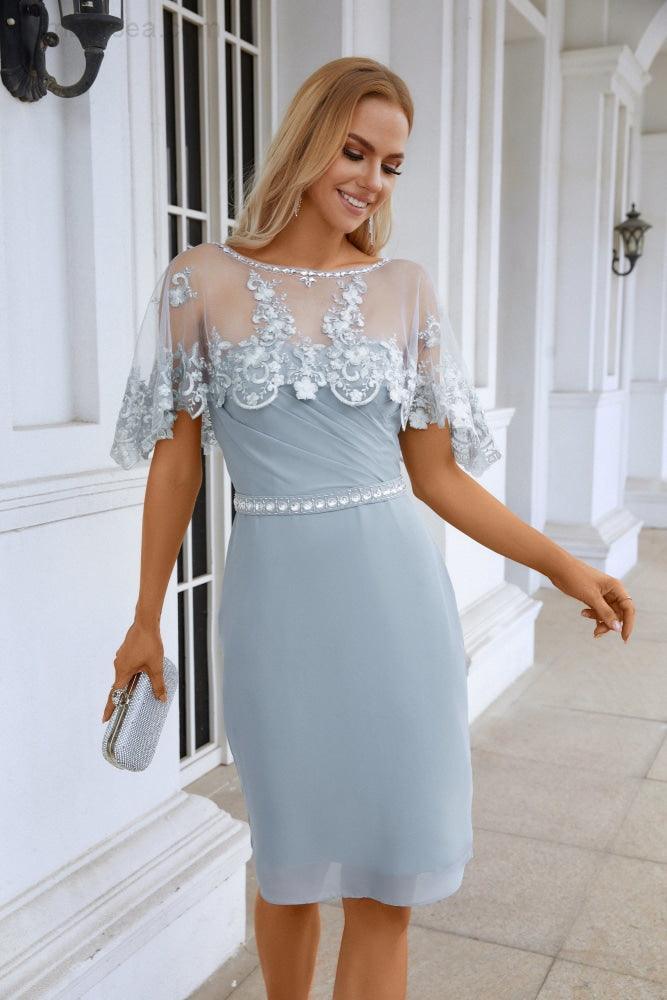 Vestidos de noche minimalistas de gasa con chal y encaje para dama de honor, para bodas y fiestas de noche 28113 