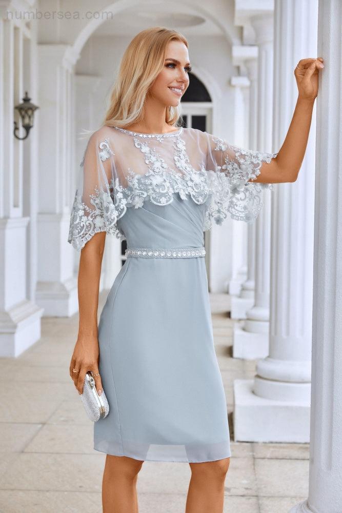 Vestidos de noche minimalistas de gasa con chal y encaje para dama de honor, para bodas y fiestas de noche 28113 