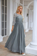 Vestido de noche de dama de honor, de gasa, encaje, manga larga y cuello redondo para mujer, ideal para graduación, bodas y eventos especiales (SY28114)