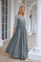 Vestido de noche de dama de honor, de gasa, encaje, manga larga y cuello redondo para mujer, ideal para graduación, bodas y eventos especiales (SY28114)