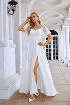 Robe de soirée en mousseline de soie pour femme, manches à volants, fente sur le devant, pour demoiselle d'honneur, bal, mariage, soirée, 28115 