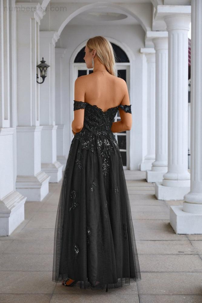 Vestido de noche de gasa con escote en V, mangas largas y tul bordado, para dama de honor, fiesta de graduación, boda, 28127 